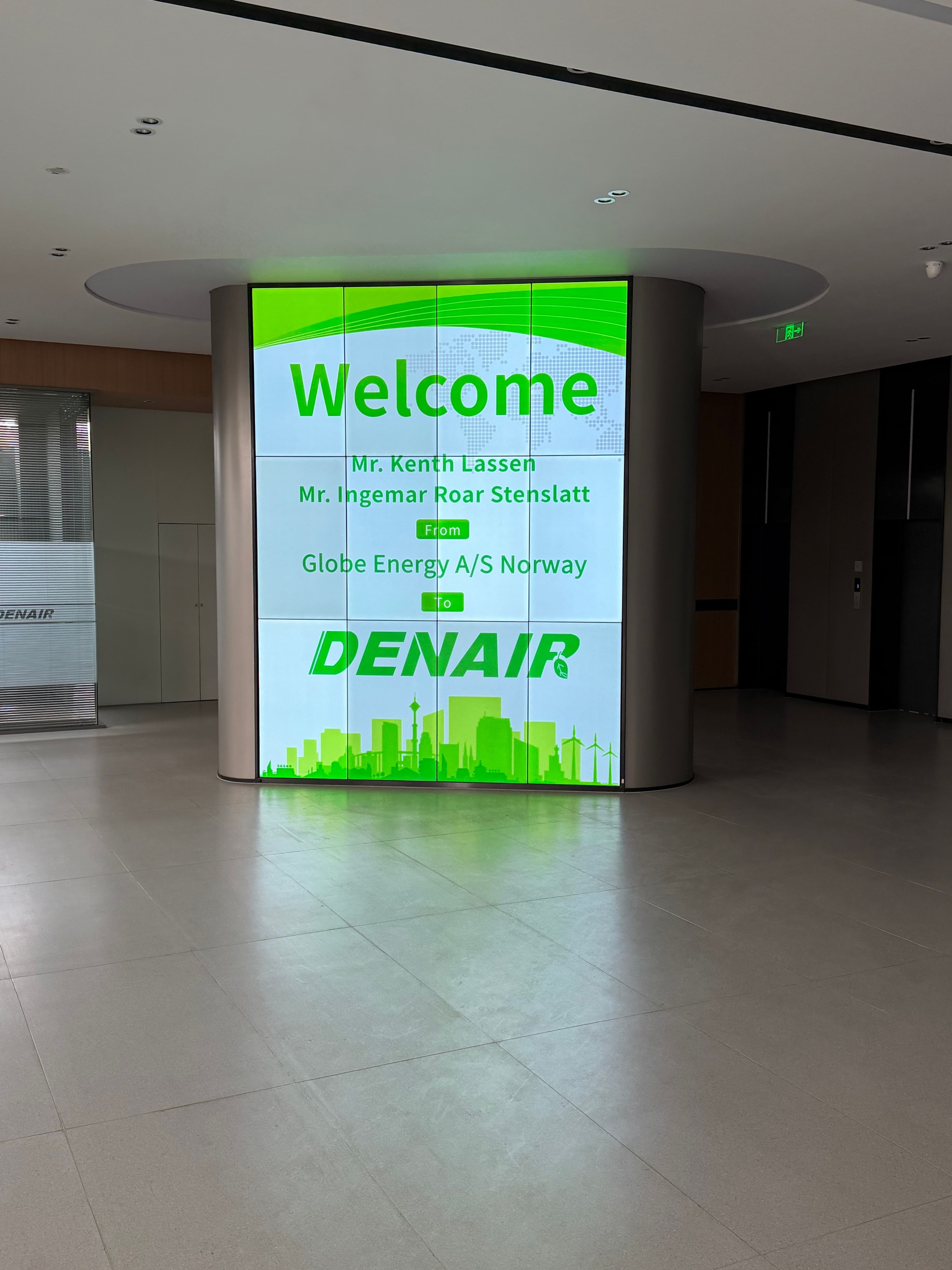 Welcome sign at DENAIR for Globe Energy Norway, December 2025